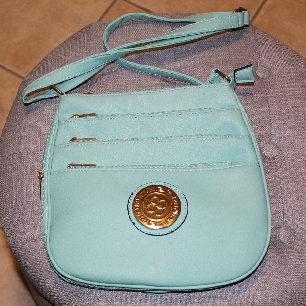Blue with gold accents purse.